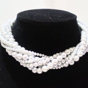 Vintage Multi Strand Dove Gray Faux Pearl Twisted Necklace